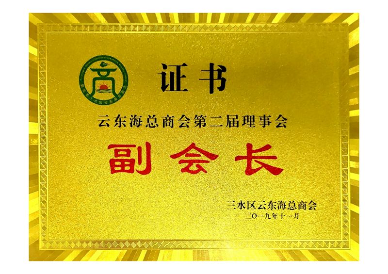 云东海总商会理事会副会长证书